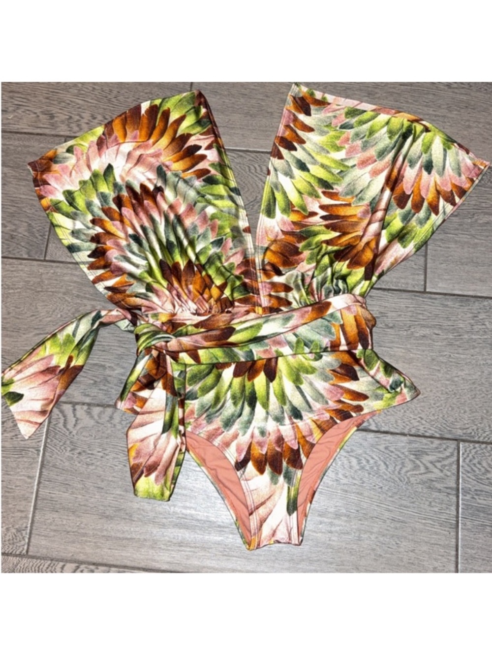 Marisa M Feather-Print Wrap swim/bodysuit - Picture 2 of 5
